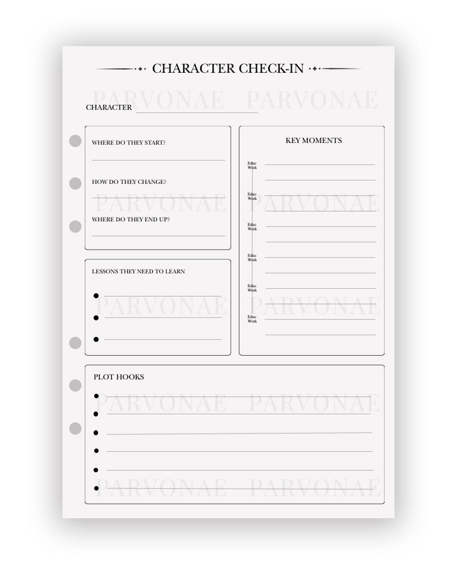 Character Check In - Planner Insert