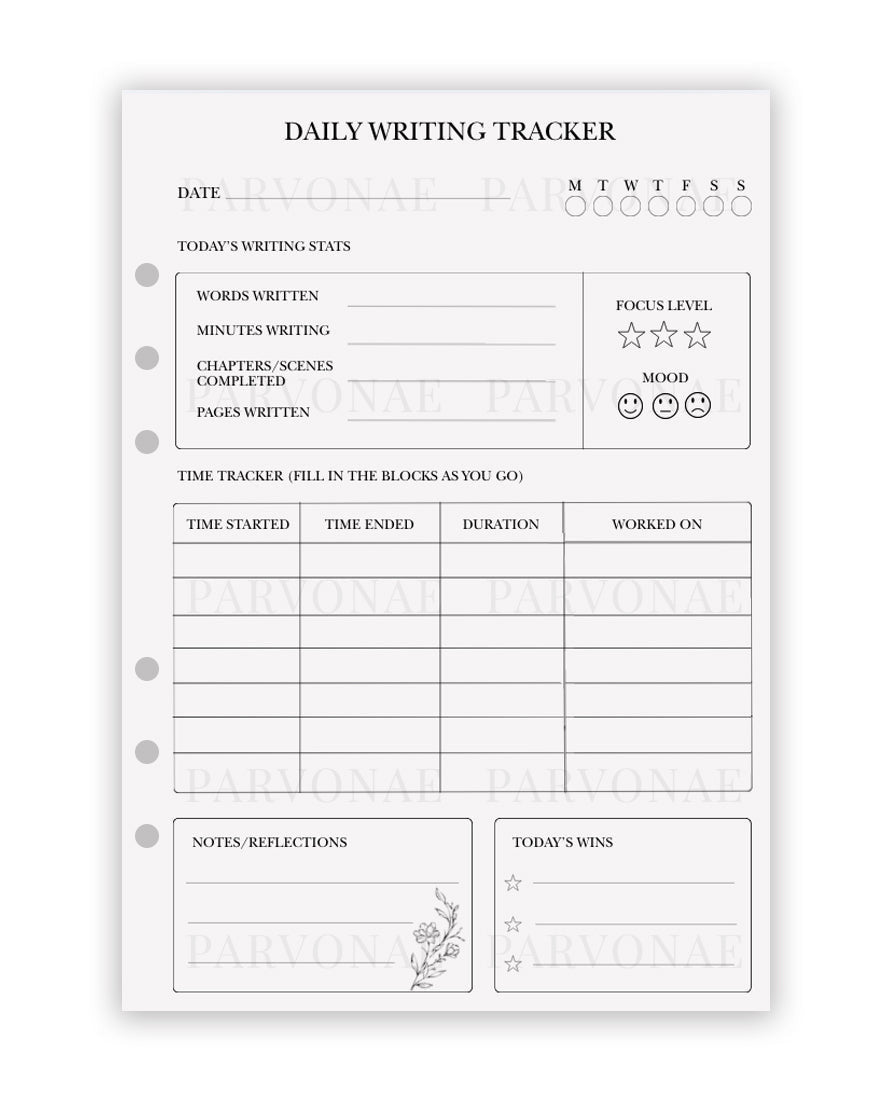 Daily Writing Tracker - Planner Insert
