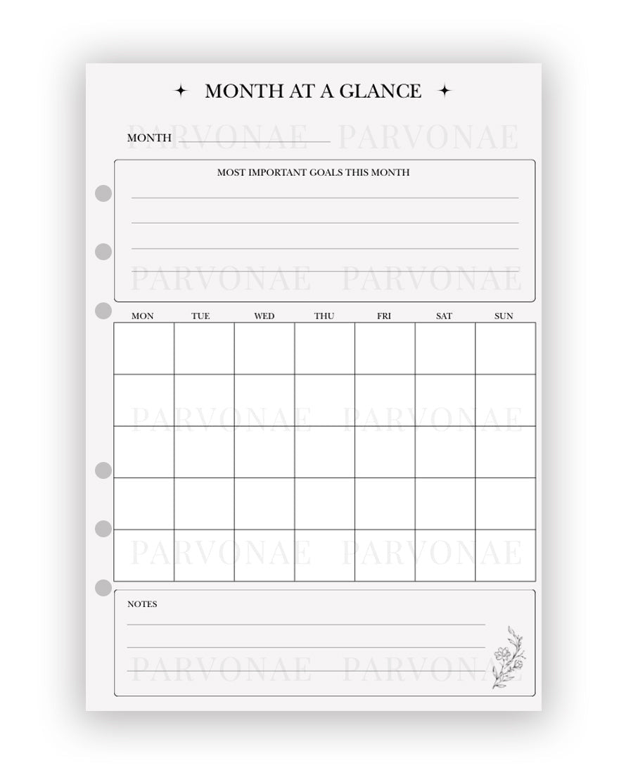 Month at a Glance - Planner Insert