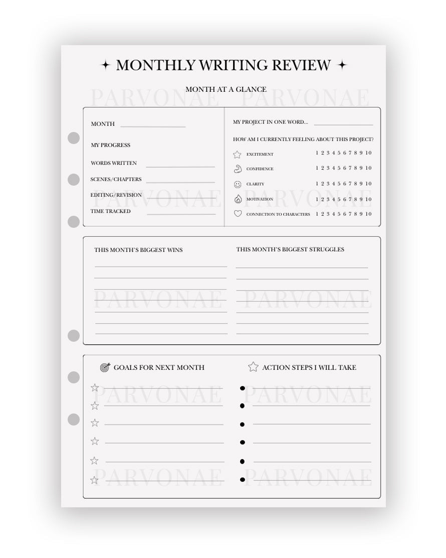 Monthly Writing Review - Planner Insert