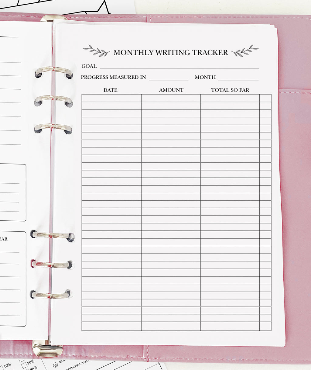 Monthly Writing Tracker - Planner Insert
