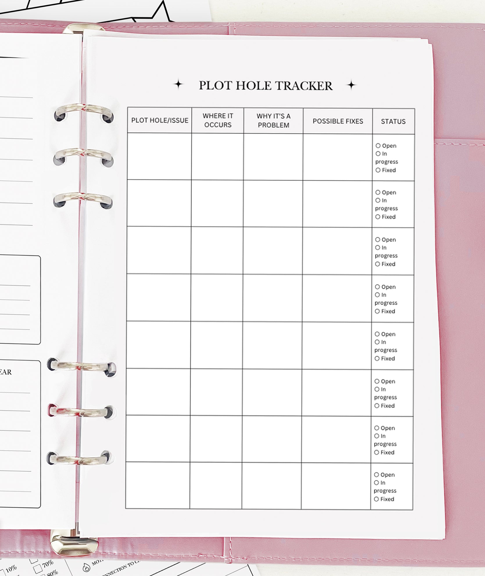 Plot Hole Tracker - Planner Insert