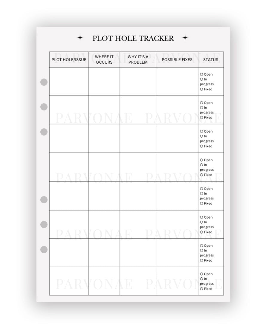 Plot Hole Tracker - Planner Insert