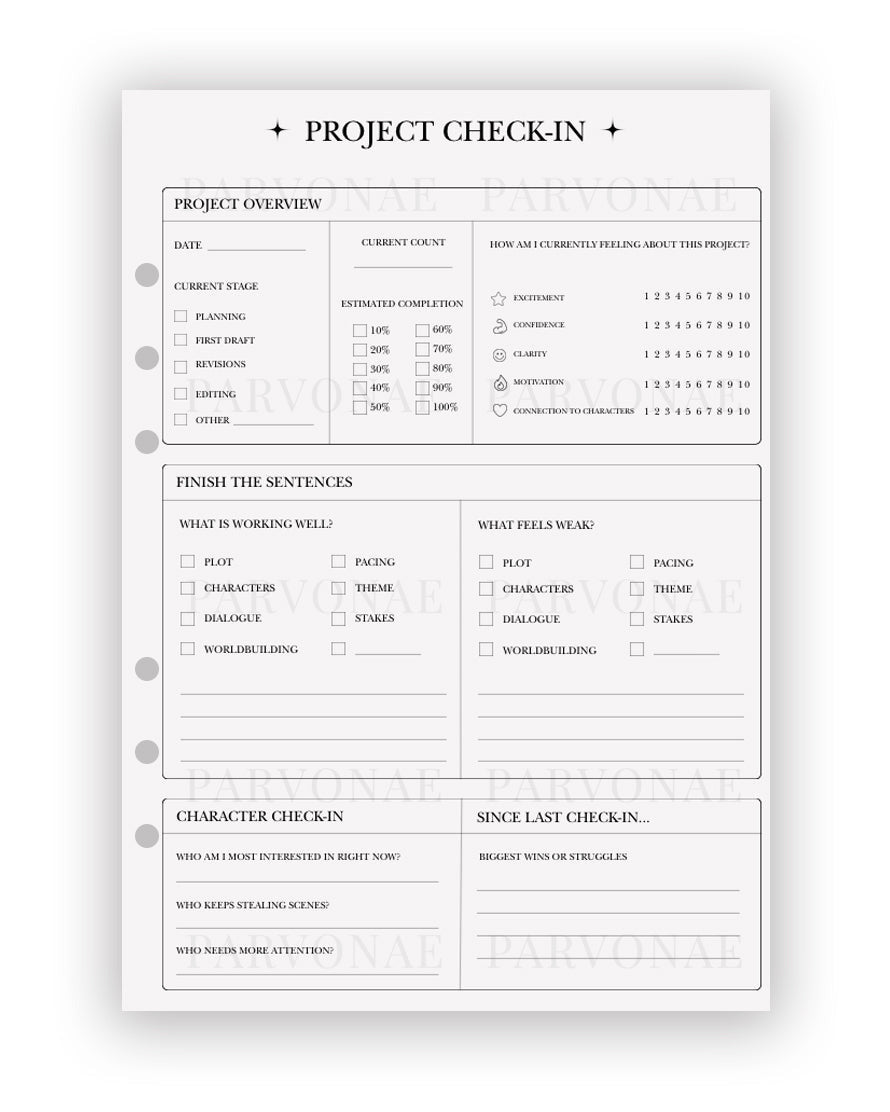 Project Check In - Planner Insert