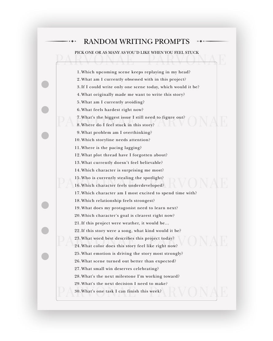 Random Writing Prompts - Planner Insert