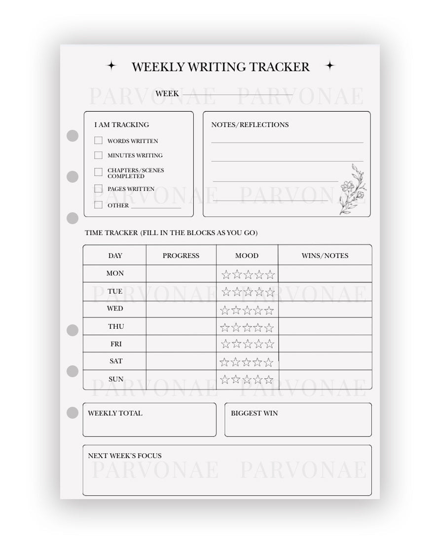 Weekly Writing Tracker - Planner Insert